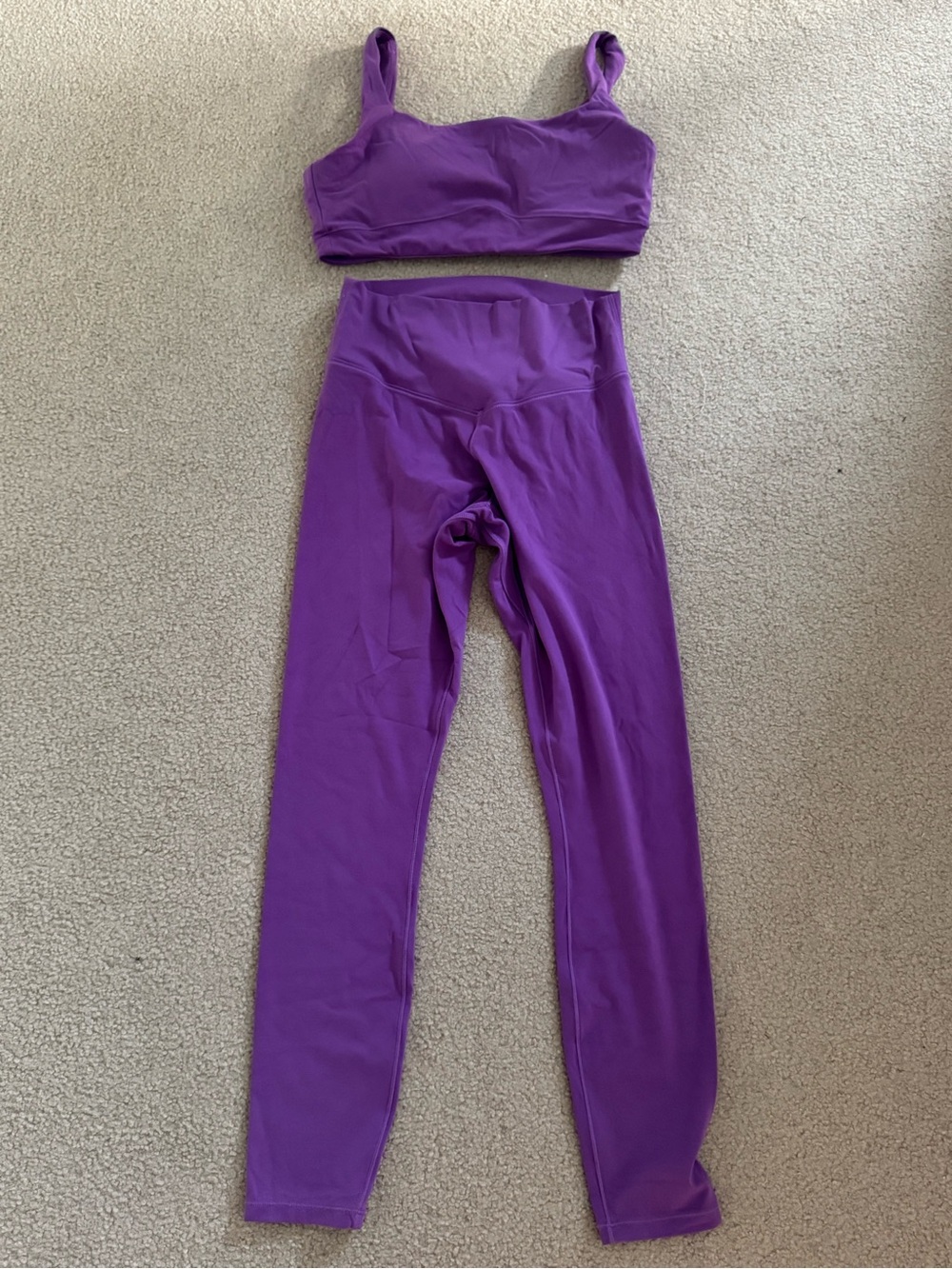 Vuori Purple High-Waist Leggings with Matching Sports Bra